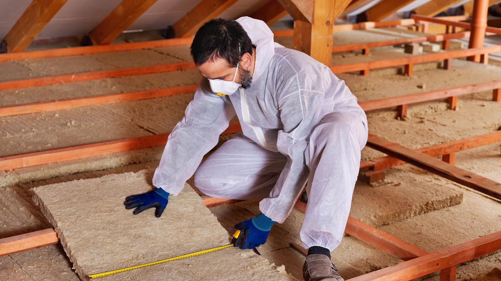 Contractor Measuring and Installing Insulation